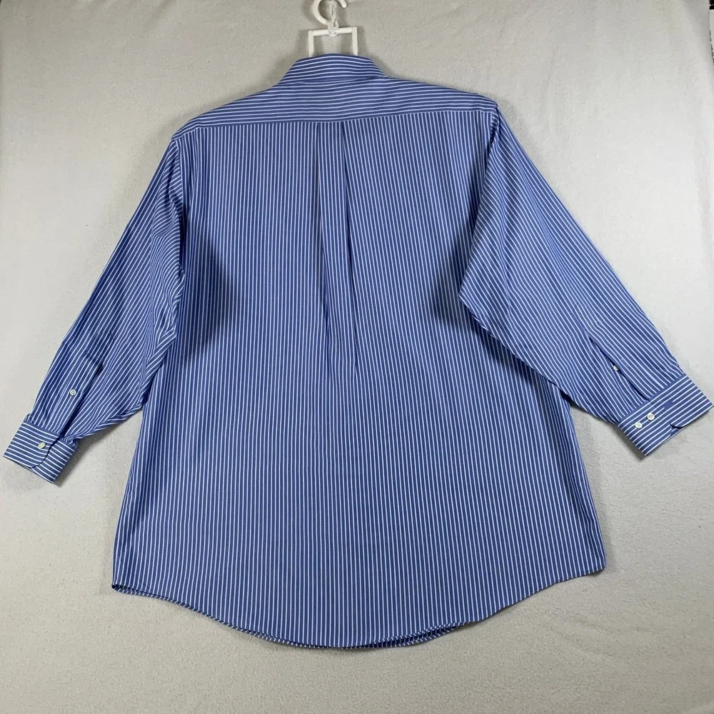 Brooks Brothers Men 17.5 2-3 Blue White Stripe Button Down Shirt Non Iron Cotton